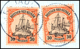 30 Pfg Schiffszeichnung, 2 Stück Auf Briefstück, Je Gest. RABAUL 8/3 10, Katalog: 12(2) BS - German New Guinea