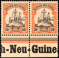 30 Pfg Schiffszeichnung, Nicht Gelisteter Plattenfehler Auf Feld 94 "Farbpunkt Unter Rechter 30", Waager. Unterrandpaar, - Deutsch-Neuguinea