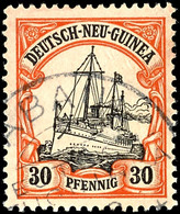 30 Pfg Schiffszeichnung, Nicht Gelisteter Plattenfehler Auf Feld 94 "Farbpunkt Unter Rechter 30",gest. RABAUL, Kl. Schür - German New Guinea