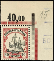 40 Pfg. Kaiseryacht Aus Der Rechten Oberen Bogenecke Mit Paginiernummer, Postfrisch, Im Rand Falzspur, Katalog: 13 ** - German New Guinea