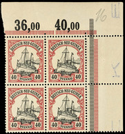 40 Pfg. Kaiseryacht, Postfrischer 4 Er - Block Aus Der Rechten Oberen Bogenecke, Katalog: 13 ** - German New Guinea