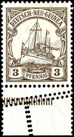 3 Pfg. Kaiseryacht, Ungebraucht Vom Bogenunterrand, Dort Zusätzliche Zähnungen, Im Rand Stockpunkt, Katalog: 24 * - German New Guinea