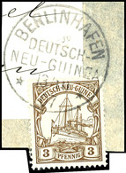 BERLINHAFEN 13/10 07, Aushilfsmonatszahl "10", Klar Auf Briefstück 3 Pfg Schiffszeichnung, Katalog: 7BS BS - German New Guinea