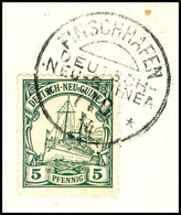 FINSCHHAFEN 7/8 14, Klar Auf Briefstück 5 Pfg Kaiseryacht, Kriegsdatum!, Katalog: 8 BS - Deutsch-Neuguinea