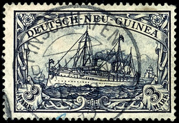 FINSCHHAFEN DNG 14/9 12, Klar Und Zentr. Auf 3 Mk. Kaiseryacht (1 Eckzahn Stumpf), Katalog: 18 O - German New Guinea