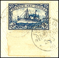 FINSCHHAFEN DNG 26/5 06, 2mal Auf Briefstück Mit Unterrandstück 2 Mk. Kaiseryacht, Sign. Friedemann, Katalog: 17 BS - German New Guinea