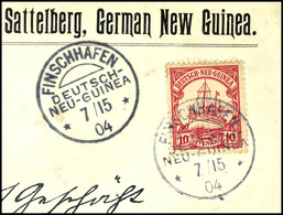 FINSCHHAFEN DNG 7/15 04, Tages- Und Monatsangabe Vertauscht, 2mal  Klar Auf Briefstück 10 Pfg Kaiseryacht, Sign. Friedem - German New Guinea