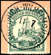 FRIEDRICH-WILHELMSHAFEN 11/7 14, Ideal Klar Und Zentr. Auf Briefstück 5 Pfg Schiffszeichnung, Kriegspost!, Katalog: 8 BS - Deutsch-Neuguinea