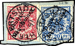 HERBERTSHÖH 17/11 97,  Je Klar Und Zentr. Auf Briefstück Mit 10 Und 20 Pfg Krone/Adler, Gepr. R.Steuer BPP, Katalog: 3a, - German New Guinea