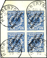 HERBERTSHÖH 26/1 98, Je Klar Auf Briefstück 4er-Block 20 Pfg Schiffszeichnung, Gepr. Bothe Und Mansfeld, Katalog: 4(4) B - Deutsch-Neuguinea