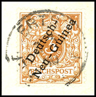 HERBERTSHÖH 3/3 00, Zentr. Auf Briefstück 3 Pfg Schiffszeichnung Hellockergelb, Gepr. Jäschke-L.BPP, Katalog: 1b BS - German New Guinea
