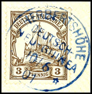HERBERTSHÖHE 10/6 01, Blau, Klar Und Zentr. Auf Briefstück 3 Pfg Schiffszeichnung, Katalog: 7 BS - German New Guinea