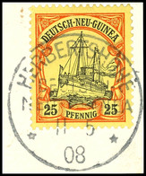 HERBERTSHÖHE 11 5 08, Ohne Trennungsstrich, Klar Und Zentr. Auf Briefstück 25 Pfg Schiffszeichnung, Katalog: 11 BS - German New Guinea