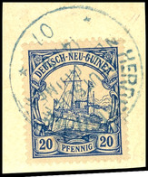 HERBERTSHÖHE 14/5 01, Blau, Klar Und Zentr. Auf Briefstück 20 Pfg Schiffszeichnung, Kurzbefund Dr. Provinsky BPP: "echt  - German New Guinea