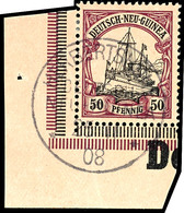 HERBERTSHÖHE 25 II 08, Ohne Trennungsstrich, Je Klar Und Zentr. Auf Unterer  Bogenecke 20 Und 50 Pfg Schiffszeichnung, K - German New Guinea