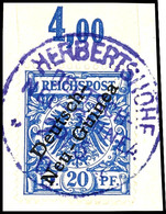 HERBERTSHÖHE 29/5 01, Violett, Klar Und Zentr. Auf Briefstück 20 Pfg Krone/Adler Oberrandstück, Katalog: 4 BS - German New Guinea