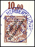 HERBERTSHÖHE 29/5 01, Violett, Klar Und Zentr. Auf Briefstück 50 Pfg Krone/Adler Oberrandstück, Katalog: 6 BS - Nuova Guinea Tedesca