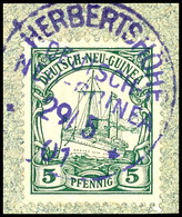 HERBERTSHÖHE 29/5 01, Violett, Klar Und Zentr. Auf Briefstück 5 Pfg Schiffszeichnung, Katalog: 8 BS - German New Guinea