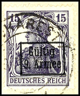 15 Pfennig Germania Dunkelviolett Mit Schwarzem Bdr.-Aufdruck, Tadellos Gestempelt Auf Briefstück, Fotobefund Wasels BPP - Altri & Non Classificati