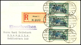 80 Pfg. Auf 45 C. Flugpost Im Senkrechten 3er-Streifen Mit Rechtem Bogenrand Auf R-Lp-Brief Aus MEMEL 13.10.21 Mit Rücks - Memelgebiet 1923