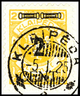 2 C. A. 20 Mk Dunkelrötlichgelb, Tadellos Und Klar Gestempelt Auf Briefstück, Gepr. Nagler VP, Mi. 180.-, Katalog: 184 B - Memelgebiet 1923