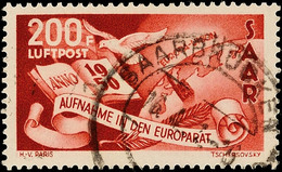 200 Fr. Europarat, "Farbstrich über ANNO", Gestempelt "SAARBRÜCKEN", Gepr. C.Ney, Mi. 900,-, Katalog: 298II O - Altri & Non Classificati