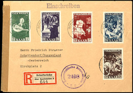 12 + 3 Bis 50 + 20 Fr. Volkshilfe Kpl. Auf Eingeschriebenem Satzbrief Von "SCHAFBRÜCKE (SAAR) 26.2.52" Nach Schattendorf - Altri & Non Classificati