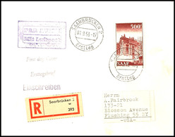 500 Fr. Freimarke Auf R-Luftpost-FDC Mit Ersttagsstempel "SAARBRÜCKEN 01.8.53" Nach Flushing / USA Mit Ankunftsstempel,  - Other & Unclassified