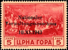 5 Lire Verwaltungsausschuss, Tadellos Postfrisches Kabinettstück, Gepr. Krischke BPP, Mi. 600.-, Katalog: 14 ** - Occup. Tedesca: Montenegro