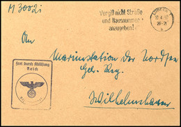 1940, Kriegsmarine, Feldpost-Dienst-Brief Mit Aufgabe-Stpl. LÜBECK 1 Vom 30.4.40 Sowie Mit Brief-Stpl. Und Absender Feld - Other & Unclassified