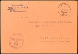 1942, Kriegsmarine, Feldpost-Dienst-Brief Nach Wilhelmshaven Mit Feldpost-Norm-Stpl. Vom 29.3.42 Sowie Mit Absender- Und - Other & Unclassified