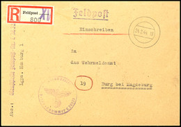 1944, Kriegsmarine, Feldpost-R-Brief An Das Wehrmeldeamt In Burg Bei Magdeburg Mit Stummen Aufgabe-Stpl. Vom 24.2.44 Und - Other & Unclassified