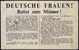 1944, Alliiertes Propaganda-Flugblatt "Deutsche Frauen! / Rettet Eure Männer" Zur Italien Invasion Der Alliierten Streit - Altri & Non Classificati