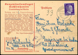 Oranienburg Sachsenhausen, Häftlings-Vordruckkarte Aus Block 43, Frankiert Mit 6 Pfg Hitler, Januar 1942, Lagerzensur "F - Andere & Zonder Classificatie