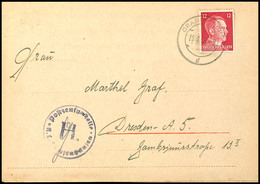 1942, Klappkarte Aus Dem KZ Sachsenhausen Mit 12 Pfg Hitler Von "ORANIENBURG 19.4.42" Nach Dresden Und Zensurstempel, Ro - Other & Unclassified