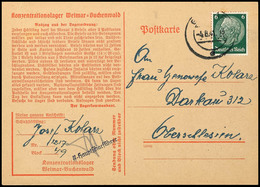 Weimar-Buchenwald, Häftlings-Vordruckkarte Aus Block 49, Frankiert Mit 6 Pfg Hindenburg, August 1941, Mit Zensurstempel  - Andere & Zonder Classificatie