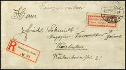 HALLE: Gebührenzettel In Der Farbe Karmin, Untertype 1c "'c' In 'percue' Größer", Portogerechter R-Brief Von "FRIEDEBURG - Halle (Saale)