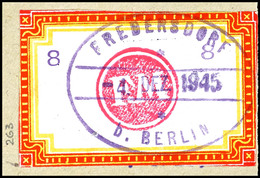 8 Pfg Behelfsmarke Mit Orangerotem Und Gelbem Ornamentrahmen (Rahmengröße 51x33 Mm), Tadellos Zeitgerecht Entwertet Auf  - Fredersdorf-Vogelsdorf