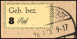 8 Rpf. Schwarz Auf Chamois, Kabinett-Briefstück Mit Stempel "FREUDENSTADT", Gepr. Dr. Penning BPP, Mi. 250.-, Katalog: 2 - Freudenstadt