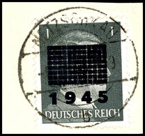 1 Pfg Hitler Dunkelgrau Mit Aufdruck In Type I, Gestempelt "Netzschkau" Auf Briefstück, Gepr. Opitz, Mi. 100.-, Katalog: - Andere & Zonder Classificatie