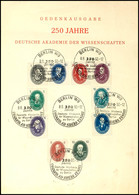 1950, "250 Jahre Deutsche Akademie Der Wissenschaften", Gedenkblatt Mit Pass. SST Berlin W8 9.8.50, Leicht Bügig, Katalo - Altri & Non Classificati