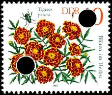 10 Pfg Herbstblumen Mit Seltener Abart "Farbfleck Unter Zweitem D Von DDR" Sowie Entwertung Durch Zwei Lochungen Wie All - Altri & Non Classificati