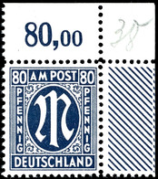 80 Pfg AM-Post Schwarzblau, Deutscher Druck, Mit Rechter Oberer Bogenecke Ohne Bogenzählnummer, Tadellos Postfrisch, Uns - Other & Unclassified