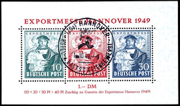 Blockausgabe "Exportmesse Hannover" Mit Sonderstempel "(20a) HANNOVER HOTEL- U. GASTSTÄTTENGEWERBE 1.10.49", Tadellos, G - Sonstige & Ohne Zuordnung