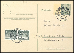 8 Pfg Heuss Ganzsachenkarte Mit Zufrankatur Waagerechtes Paar 1 Pfg Berliner Bauten Mit "DARMSTADT 17.12.50" Nach Rehau  - Andere & Zonder Classificatie