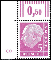 5 Pfg. Heuss Aus Der Linken Oberen Bogenecke Mit Druckerzeichen "8", Postfrisch, Mi. 120.-, Katalog: 179xWDZ ** - Altri & Non Classificati