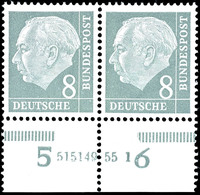 8 Pfg Heuss, Zwei Unterrand-Paare Mit HAN "515149.55 1" Und "...2", Tadellos Postfrisch, Unsigniert, Interessantes Los,  - Altri & Non Classificati