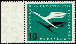 10 Pfg Lufthansa Mit Plattenfehler " 'U' Von 'DEUTSCHE' Links Oben Eingekerbt (Schantl-Nr. F41) Mit Linkem Bogenrand, Ta - Other & Unclassified