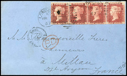 1867, 1 P. Victoria, Waagerechter Viererstreifen Als Mehrfachfrankatur Auf Auslandsbrief Von London Nach Millau / Frankr - Sonstige & Ohne Zuordnung