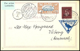 15 A. Und 10 A. Flugpost Auf 5 Auf 8 A. Ganzsachenkarte (P 26) Als Luftpostkarte Aus REYKJAVIK 8.VII.30 Ohne Text Via Ko - Altri & Non Classificati